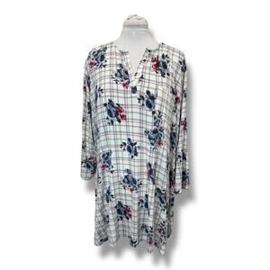 Como Vintage Womens 3X Plaid Floral V-Neck Tunic Top